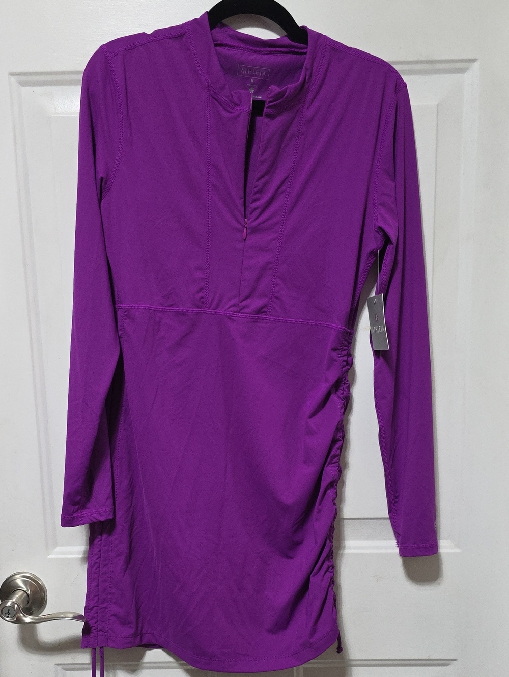 Athleta Bright Purple Long-Sleeve Ruched Active Dress